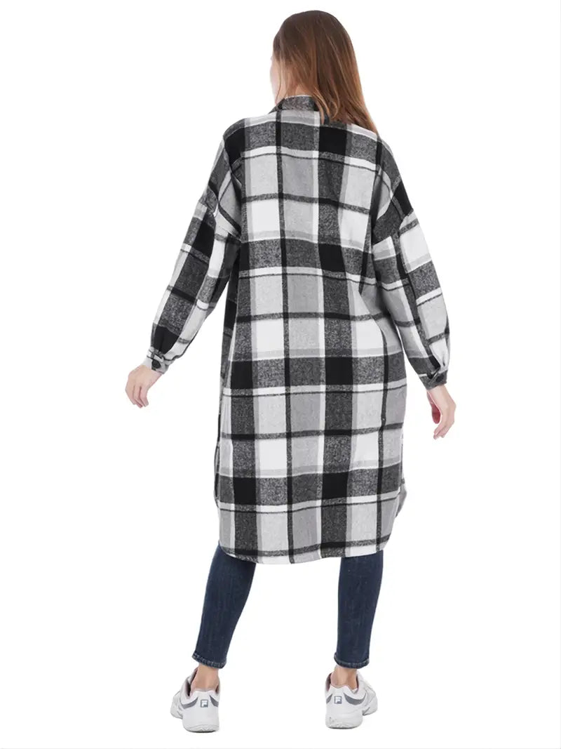 Women's Long Sleeve Plaid Shirt Jacket for Spring/Fall