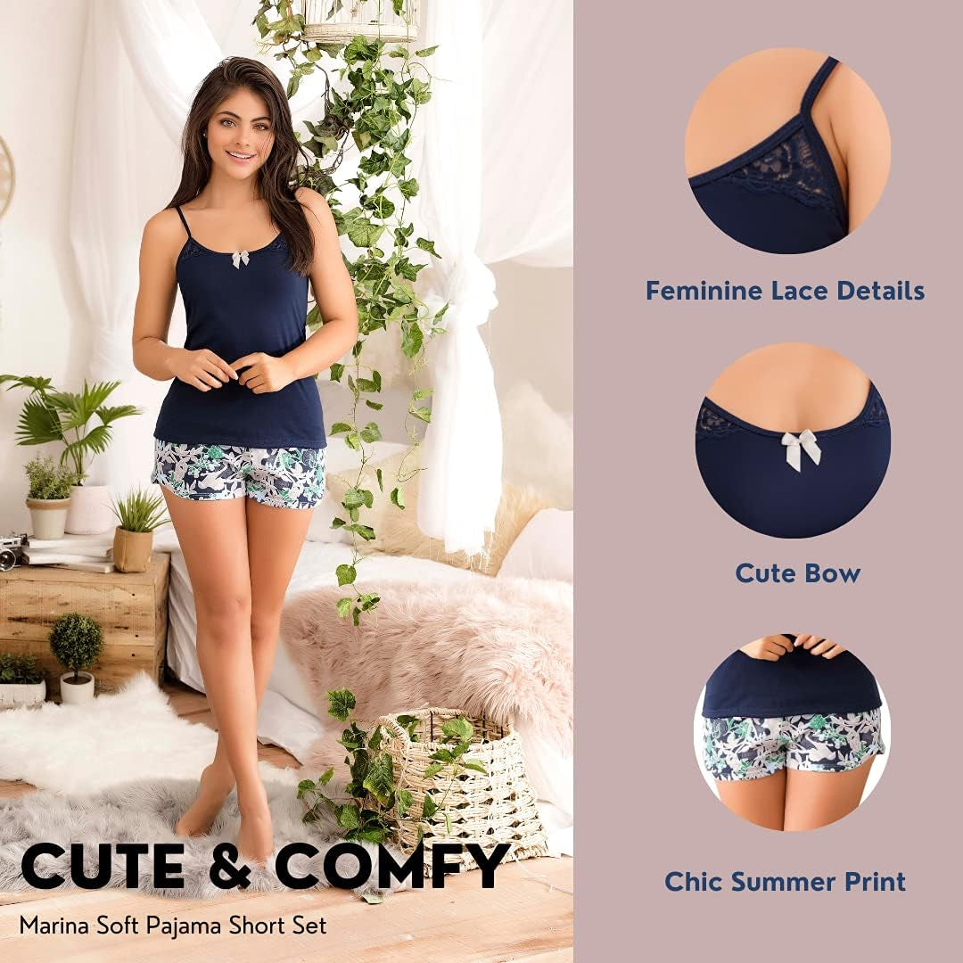 Pajama Set for Women Sleeveless Cami & Shorts PJ Sets Cute 2Pc |Fashionable Women’S Pjs - Pijamas De Mujer