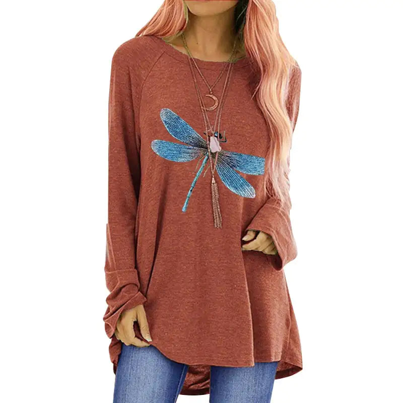 Loose Round Neck Long Sleeve Women's T-shirt