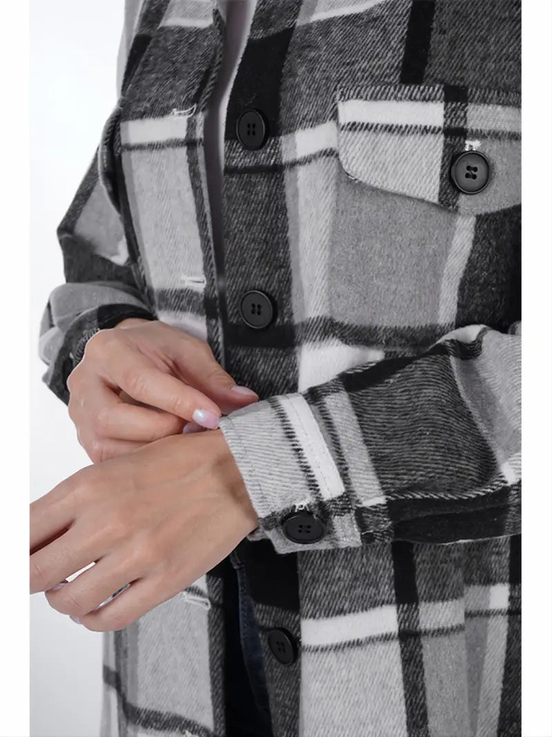 Women's Long Sleeve Plaid Shirt Jacket for Spring/Fall