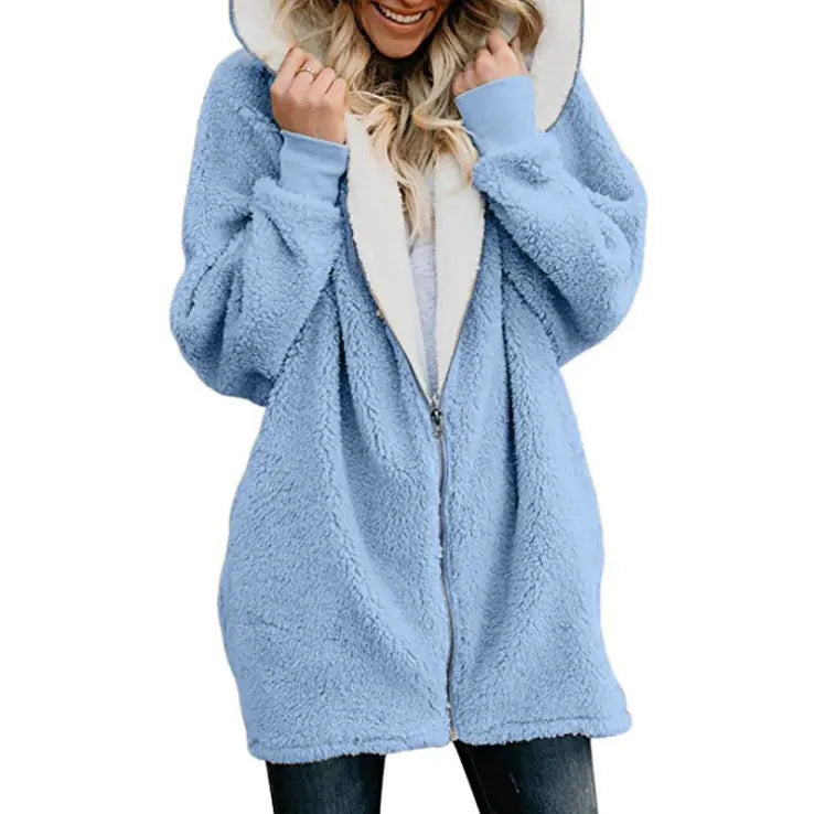Women's Hooded Plush Long Sweatshirt Coat 2019 Fall