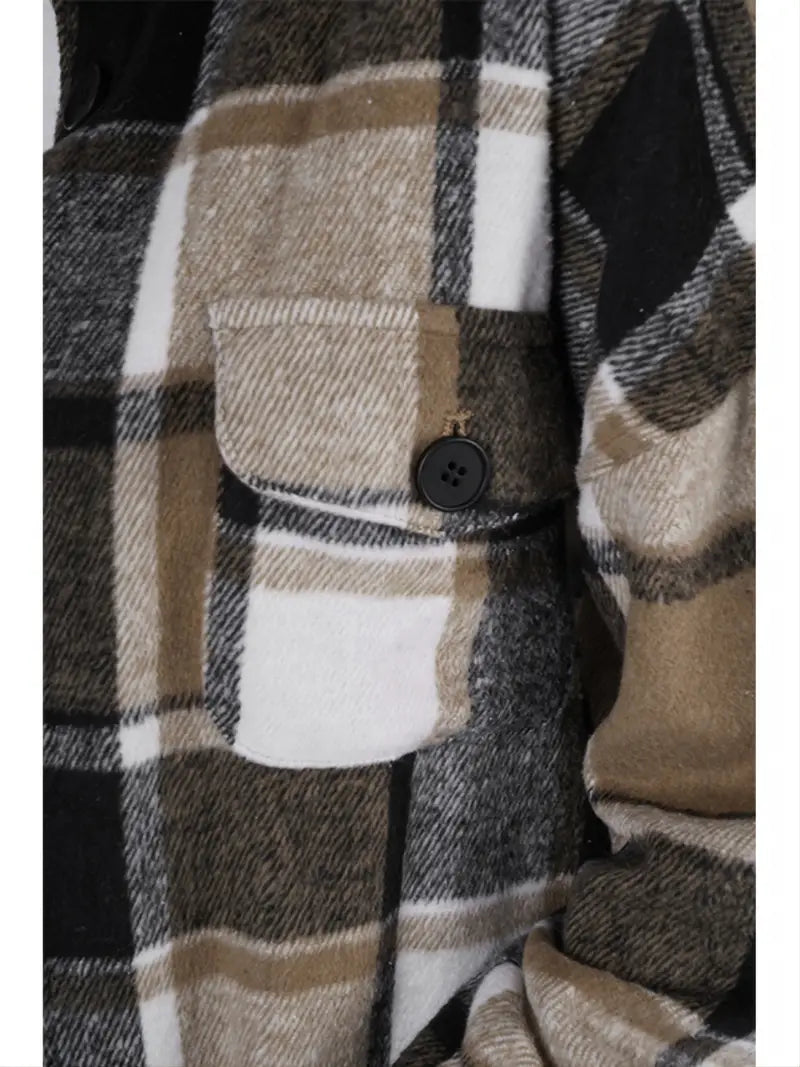 Women's Long Sleeve Plaid Shirt Jacket for Spring/Fall