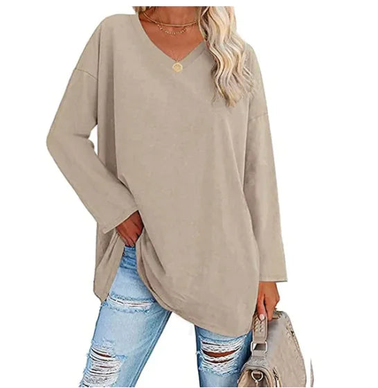 Oversized Women's T-Shirt with V-Neck (Multicolor)