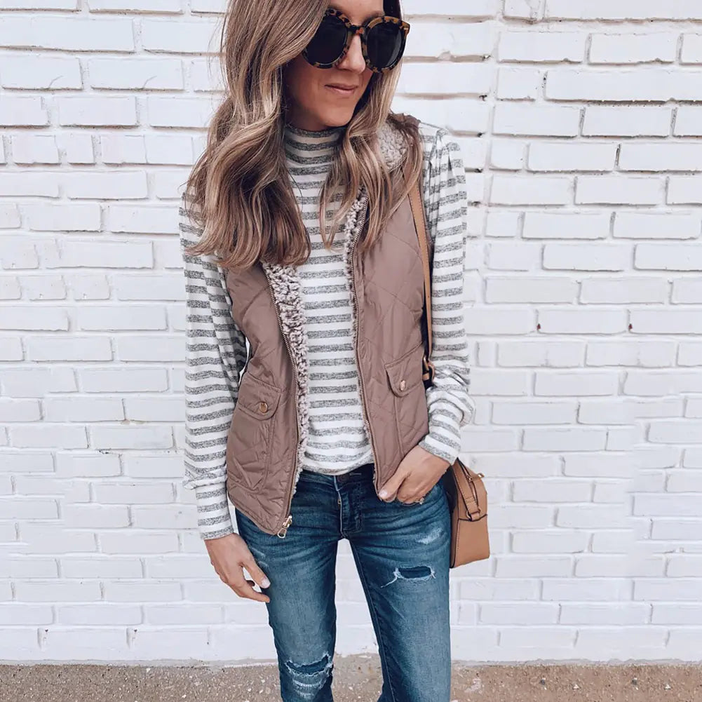 Reversible Zipper Pocket Women's Vest for Fall/Winter