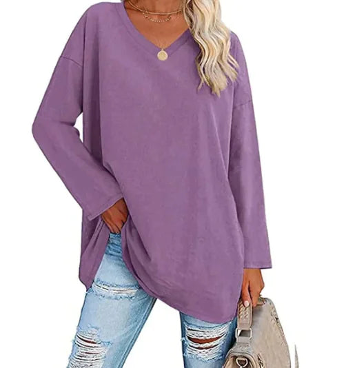 Oversized Women's T-Shirt with V-Neck (Multicolor)