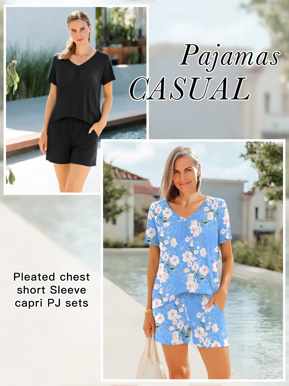 Summer Pajama Sets for Womens Shorts Soft Pj Set 2 Piece Sleepwear with Pockets