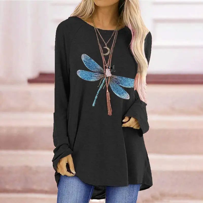 Loose Round Neck Long Sleeve Women's T-shirt
