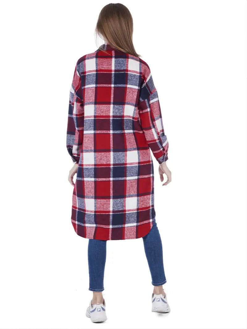 Women's Long Sleeve Plaid Shirt Jacket for Spring/Fall