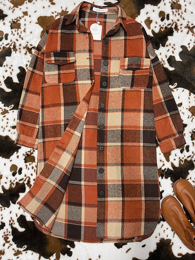 Women's Long Sleeve Plaid Shirt Jacket for Spring/Fall