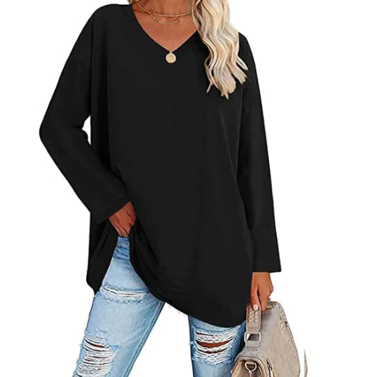 Oversized Women's T-Shirt with V-Neck (Multicolor)