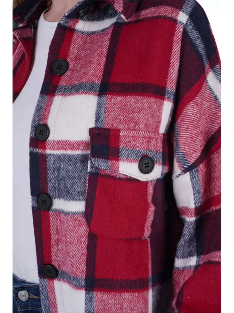 Women's Long Sleeve Plaid Shirt Jacket for Spring/Fall