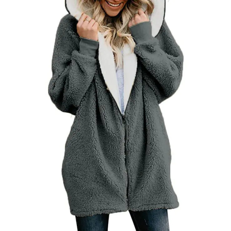 Women's Hooded Plush Long Sweatshirt Coat 2019 Fall