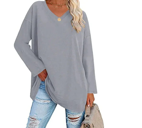 Oversized Women's T-Shirt with V-Neck (Multicolor)
