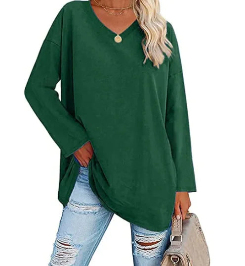 Oversized Women's T-Shirt with V-Neck (Multicolor)