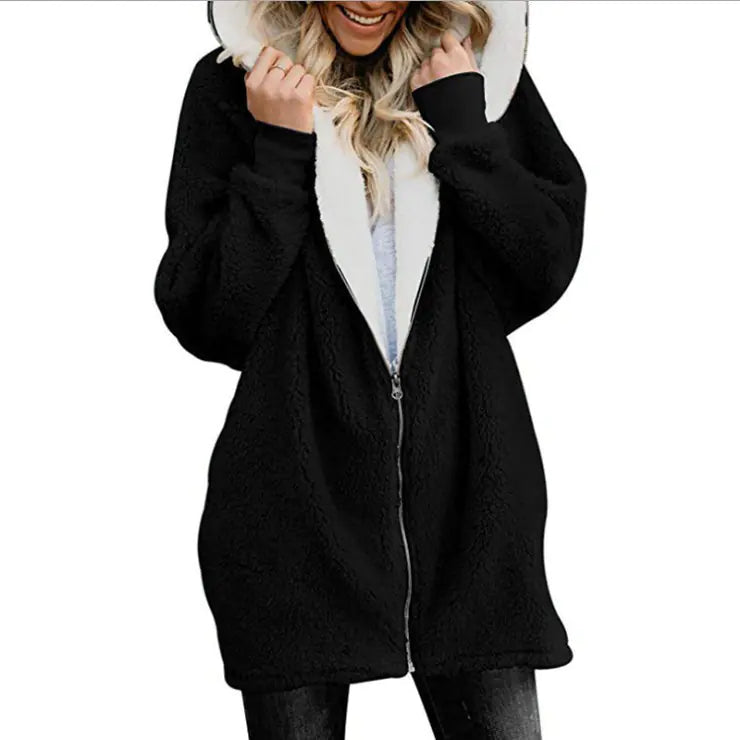 Women's Hooded Plush Long Sweatshirt Coat 2019 Fall