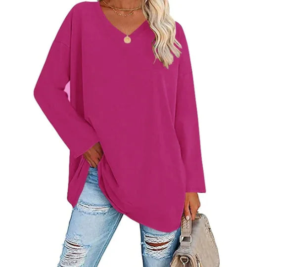Oversized Women's T-Shirt with V-Neck (Multicolor)