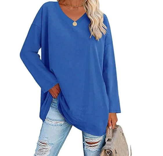 Oversized Women's T-Shirt with V-Neck (Multicolor)