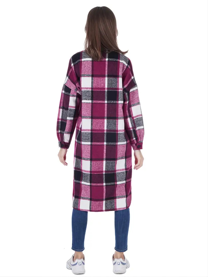 Women's Long Sleeve Plaid Shirt Jacket for Spring/Fall