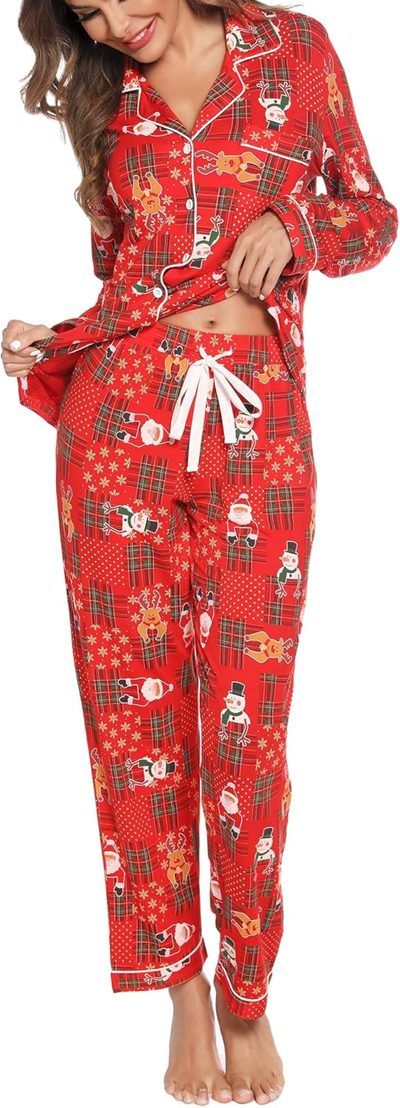 Pajamas for Women Soft Button up Pajama Set Long Sleeve Shirt and Pajama Pants Lounge Sets S-XXL