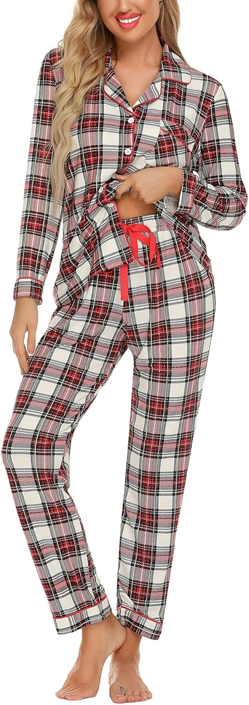 Pajamas for Women Soft Button up Pajama Set Long Sleeve Shirt and Pajama Pants Lounge Sets S-XXL