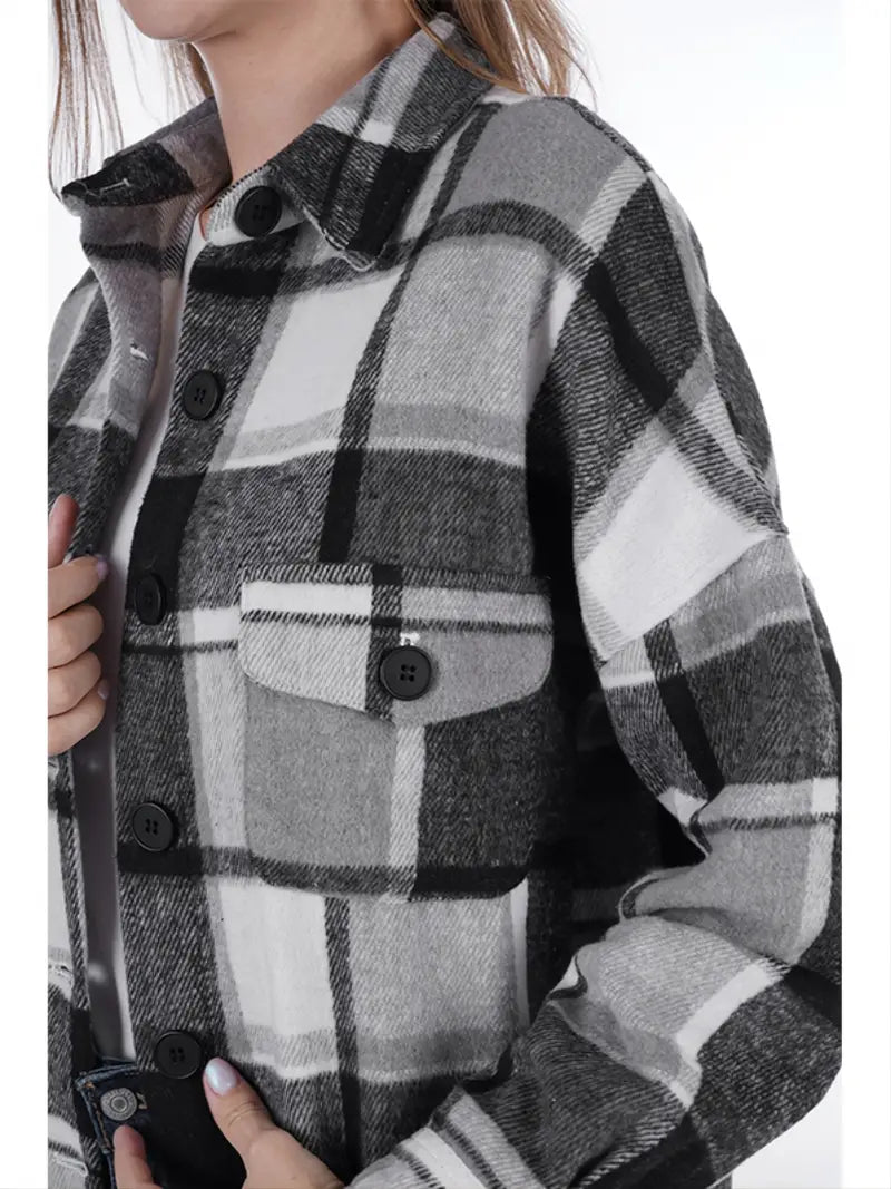 Women's Long Sleeve Plaid Shirt Jacket for Spring/Fall