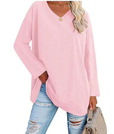 Oversized Women's T-Shirt with V-Neck (Multicolor)