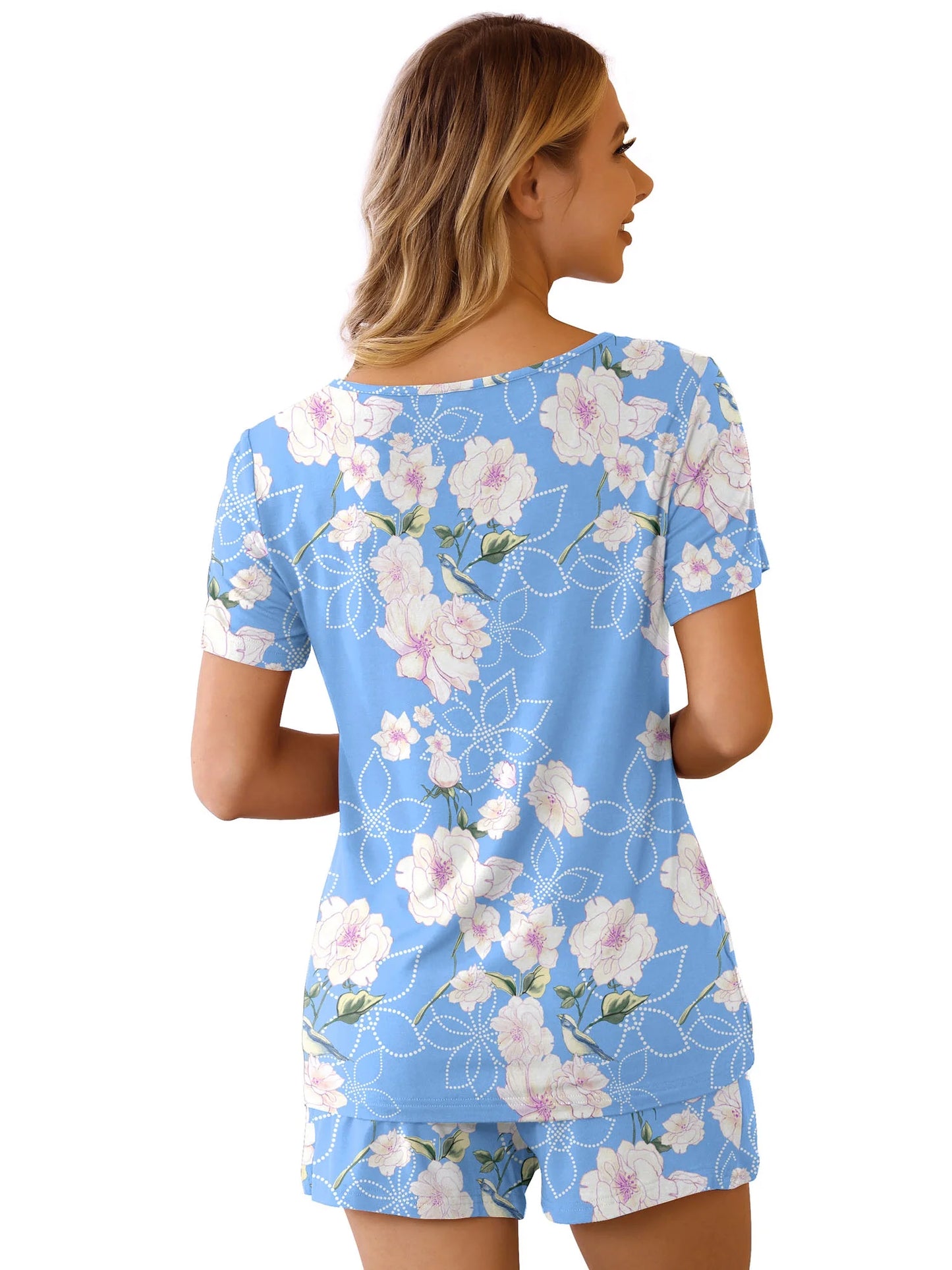 Summer Pajama Sets for Womens Shorts Soft Pj Set 2 Piece Sleepwear with Pockets