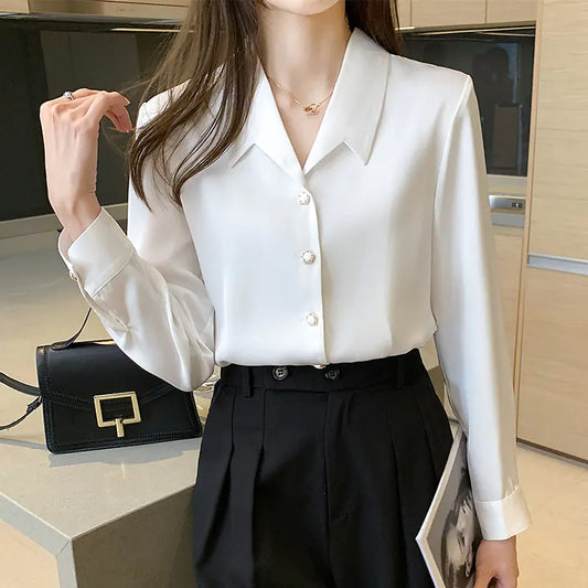2023 Fall Long Sleeve Satin Shirt for Women