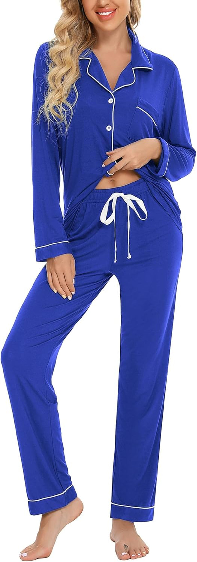 Pajamas for Women Soft Button up Pajama Set Long Sleeve Shirt and Pajama Pants Lounge Sets S-XXL