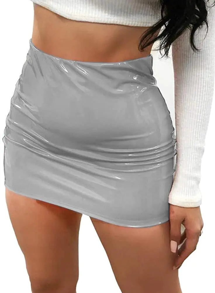Bright Leather Bag and Hip Half Length Miniskirt