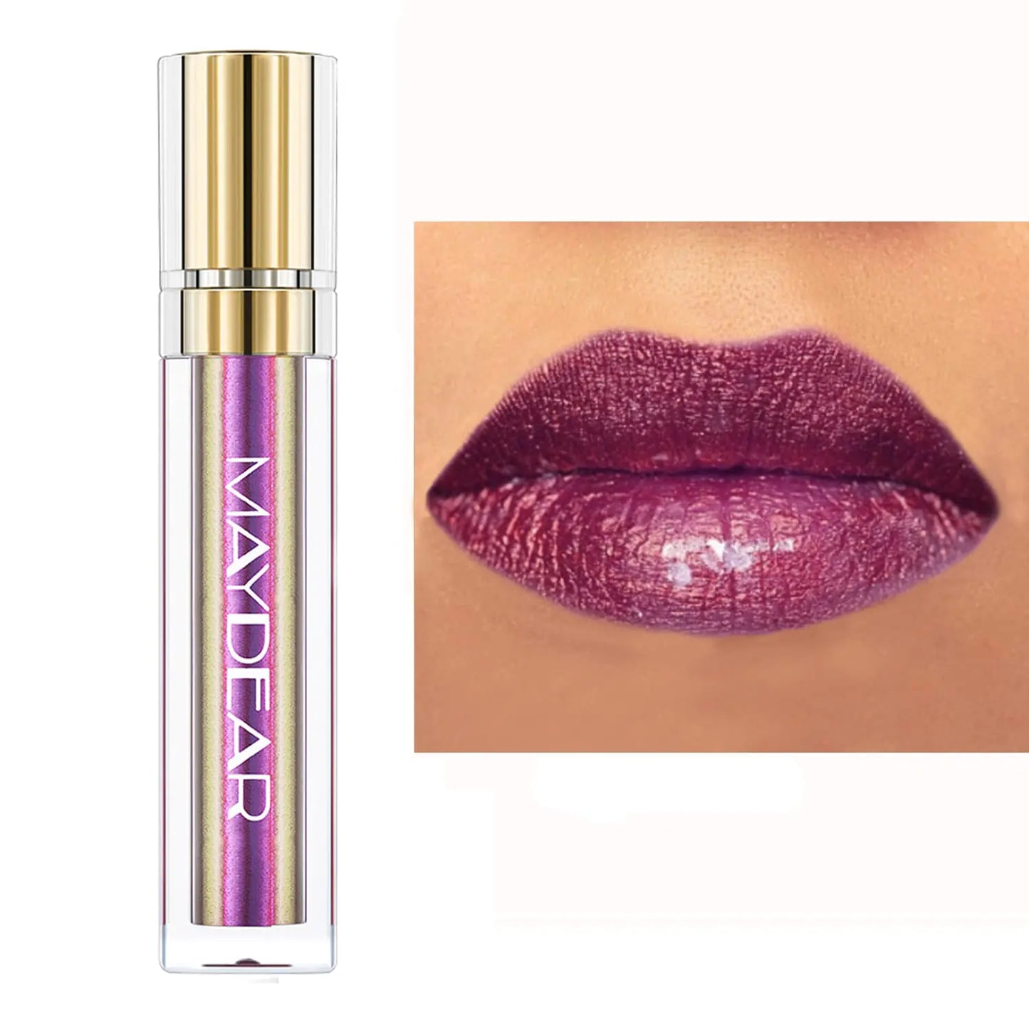 Maydear Chameleon Lipstick High Pigmented Purple Lipstick for Women Metallic Shine Lip Gloss Full-Coverage Multichrome Lipstick Long Lasting Rainbow Lip Makeup Gloden Plum(09)
