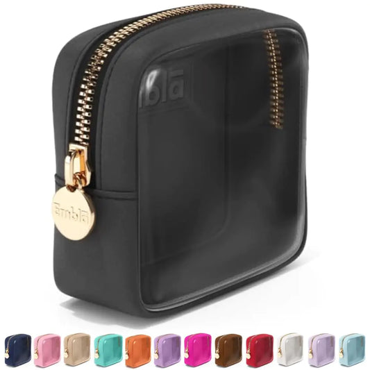 Embla Clear Cosmetic Bag Makeup Case Clear Zipper Make Up Pouch and Toiletry Travel Tote Cute Skincare Pouches for Women Girls Preppy Purse Cosmetic Organizer Mini Makeup Bags Black