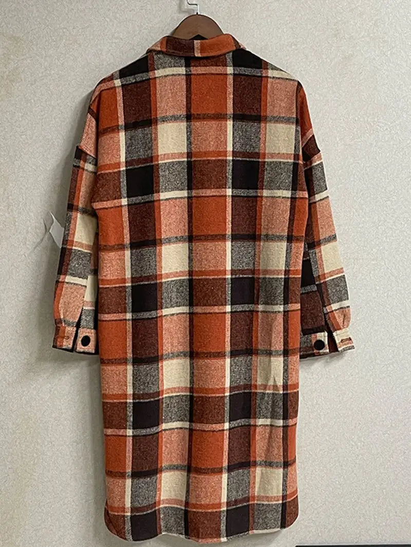 Women's Long Sleeve Plaid Shirt Jacket for Spring/Fall