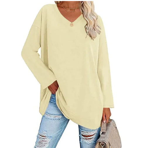 Oversized Women's T-Shirt with V-Neck (Multicolor)