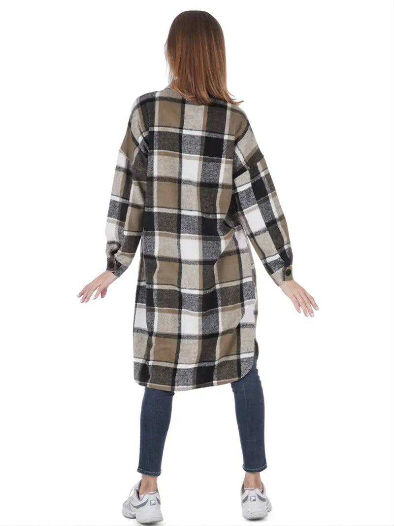 Women's Long Sleeve Plaid Shirt Jacket for Spring/Fall