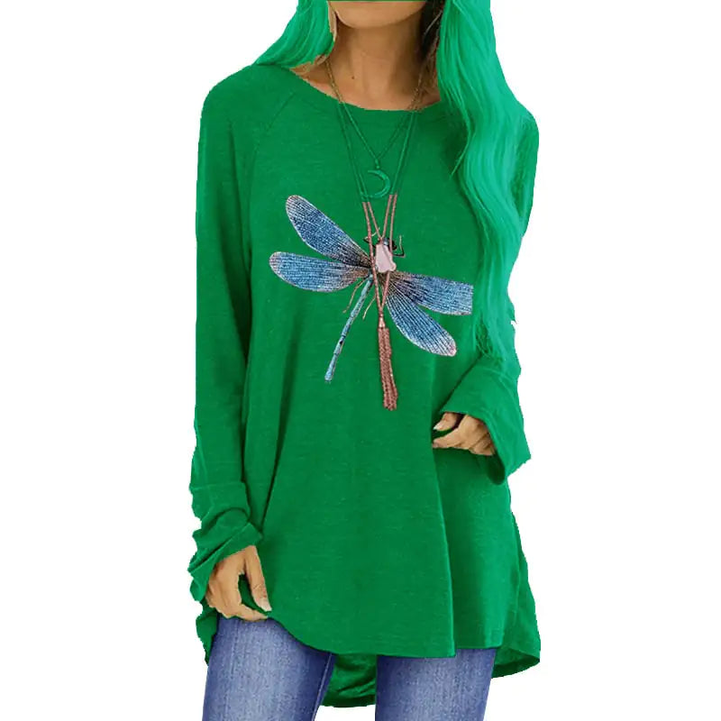Loose Round Neck Long Sleeve Women's T-shirt