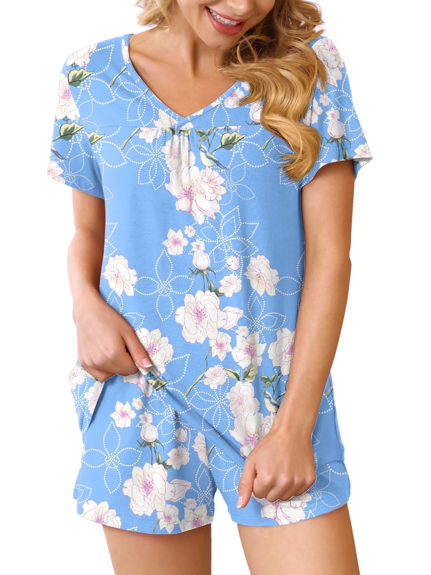 Summer Pajama Sets for Womens Shorts Soft Pj Set 2 Piece Sleepwear with Pockets