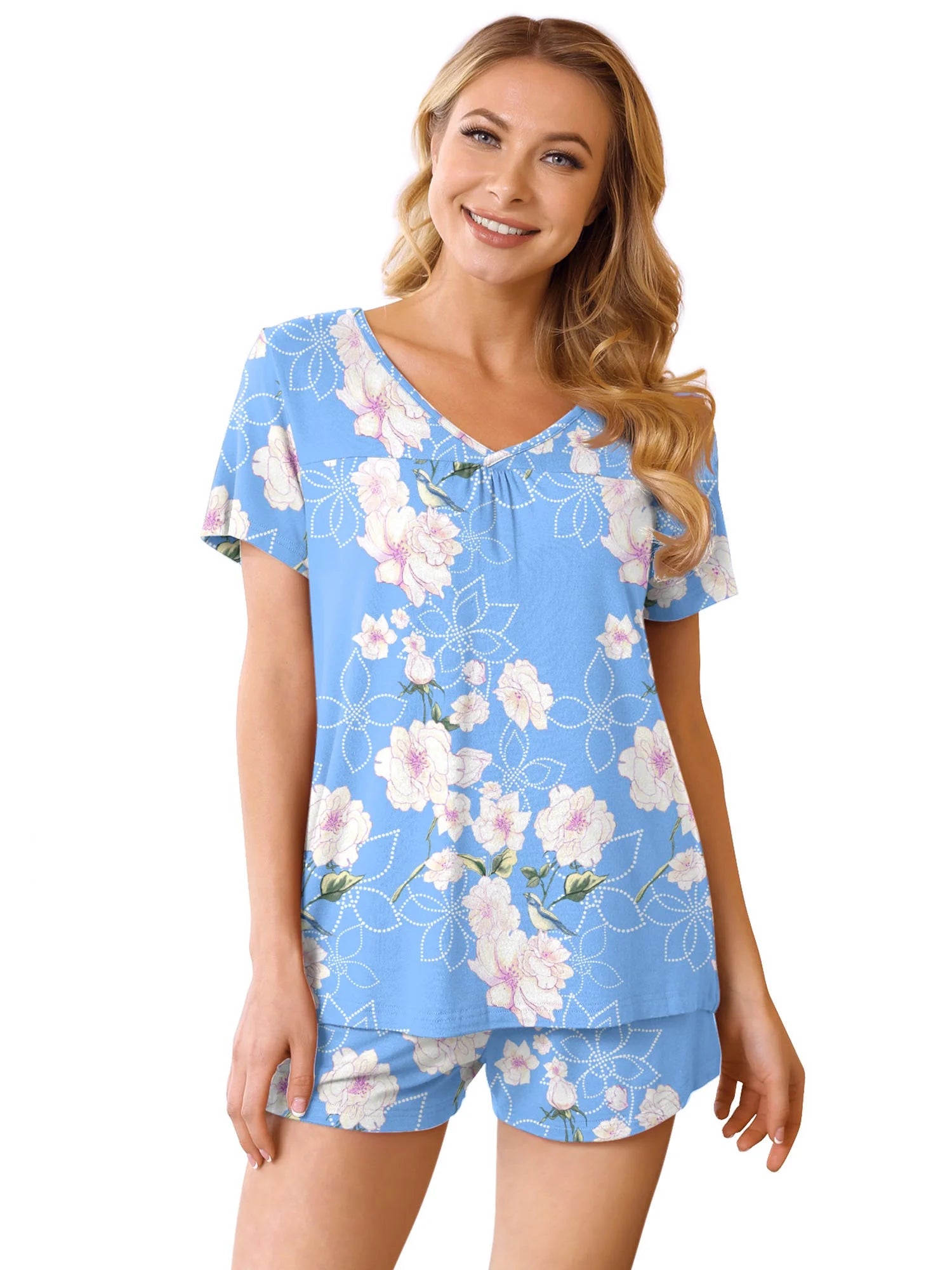 Summer Pajama Sets for Womens Shorts Soft Pj Set 2 Piece Sleepwear with Pockets