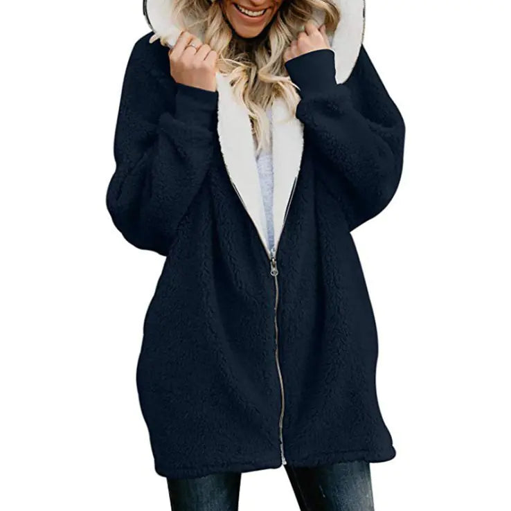 Women's Hooded Plush Long Sweatshirt Coat 2019 Fall