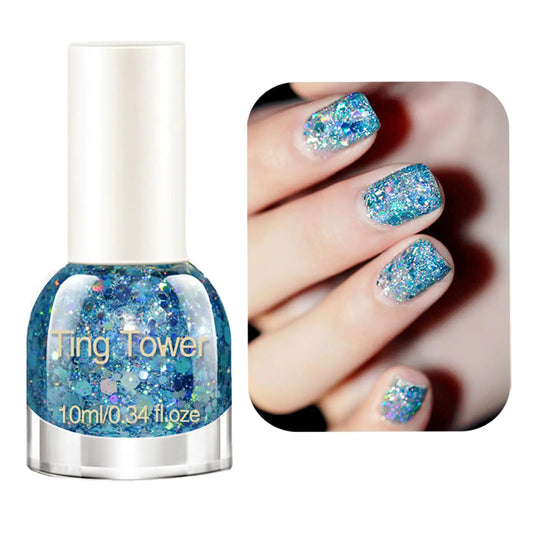 Blue Glitter Nail Polish -10ML Holographic Nail Polish - Rainbow Nail Polish Glitter - Iridescent Sparkle Nail Polish Glitter - Quick Dry Nail Polish Shimmer Effect DIY Nail Art