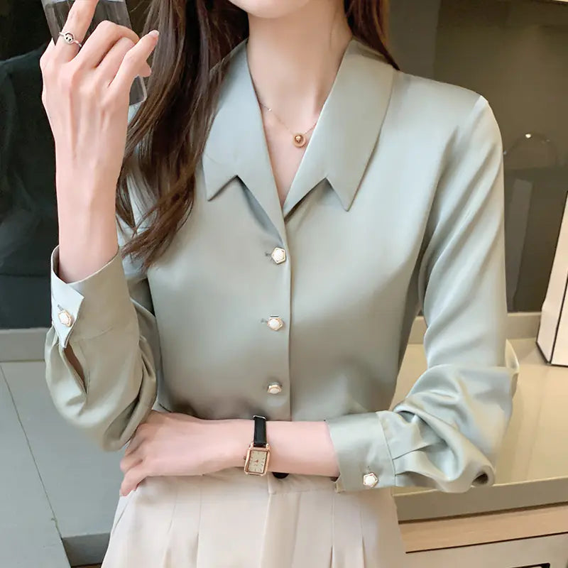 2023 Fall Long Sleeve Satin Shirt for Women