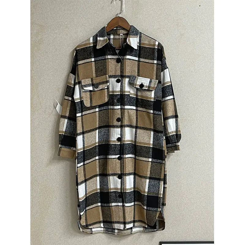 Women's Long Sleeve Plaid Shirt Jacket for Spring/Fall