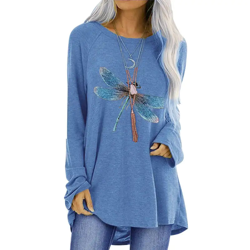 Loose Round Neck Long Sleeve Women's T-shirt