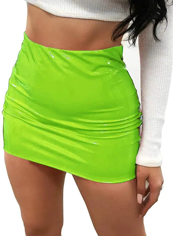 Bright Leather Bag and Hip Half Length Miniskirt