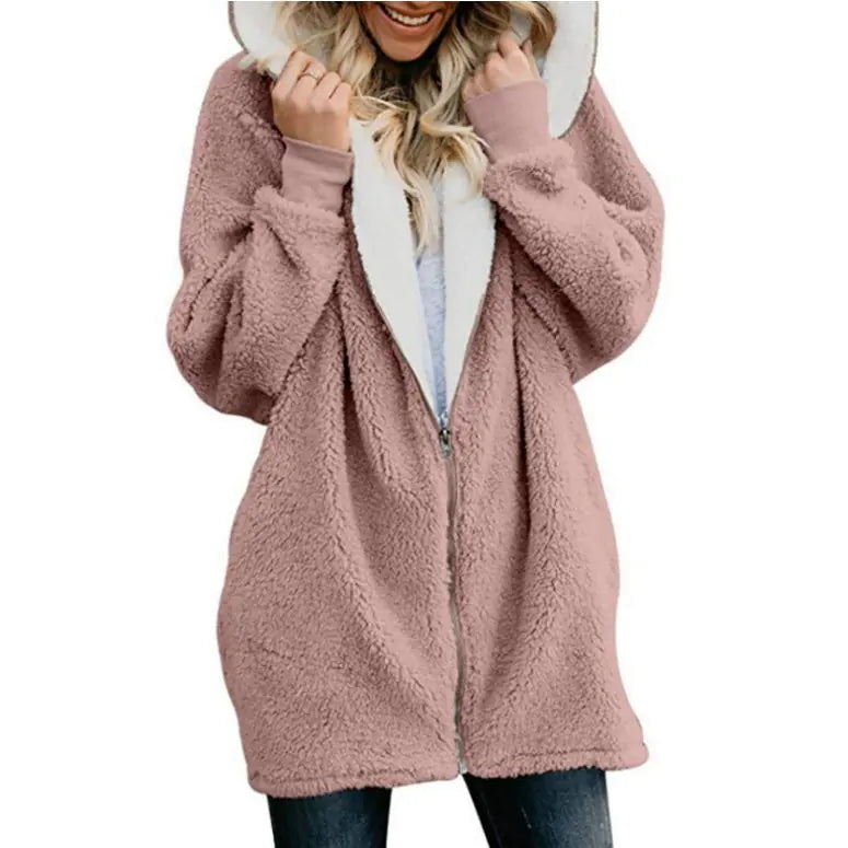 Women's Hooded Plush Long Sweatshirt Coat 2019 Fall