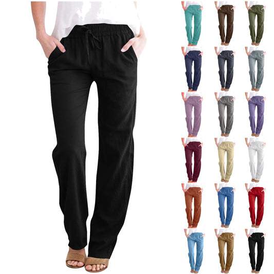 Linen Pants for Women Summer Casual Lightweight Drawstring Pants Women Straight Leg Pants Yoga Pants with Pocket for Women