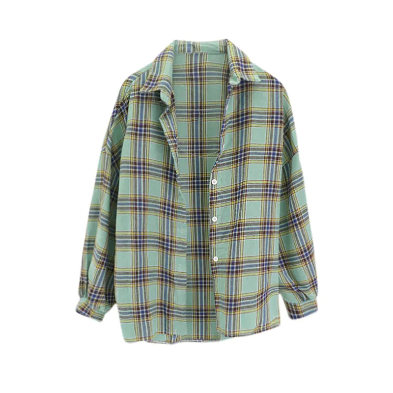 Lightweight Long Sleeve Plaid Shirt for Women