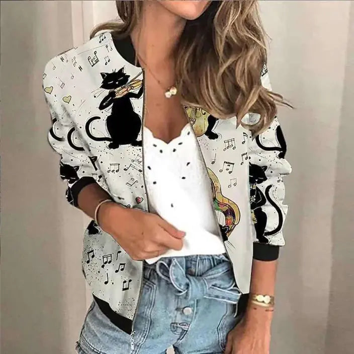 Fall New Women's Casual Printed Zip Jacket