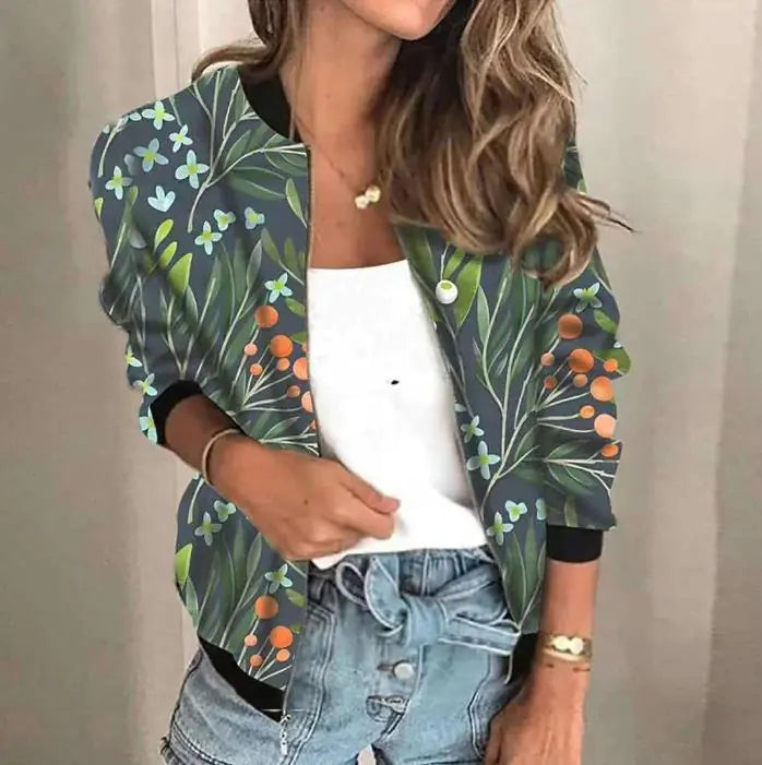Fall New Women's Casual Printed Zip Jacket