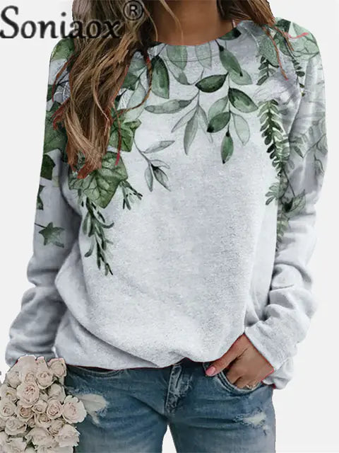 Women's Floral Print Crew Neck Sweatshirt - Fall 2023